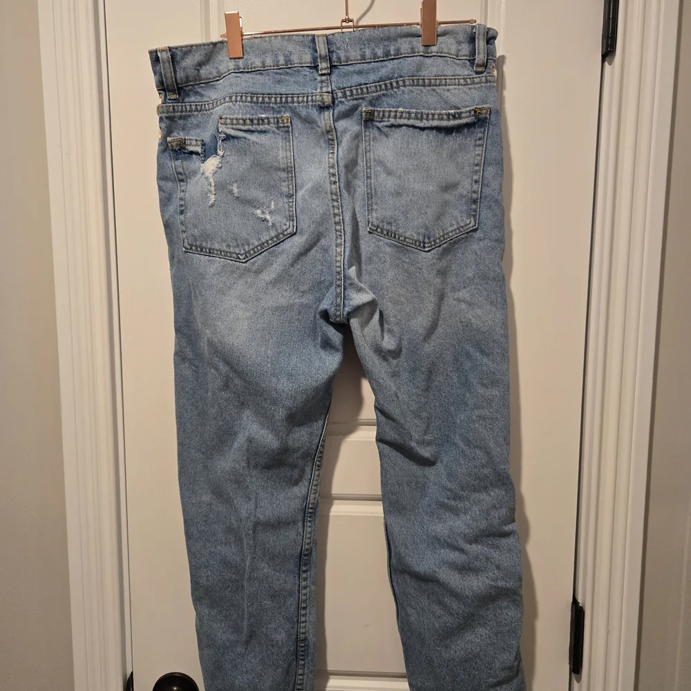 Zara Light Wash Denim Straight Leg Jeans With Lace Up Leg Detail Size 10 - Picture 2 of 5